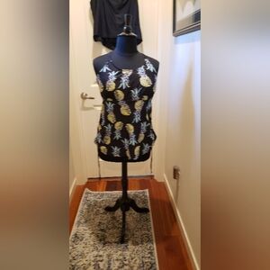 Pineapple Print Black Women's Tankini Top. (TOP ONLY)